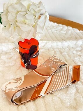 Hermes Orange and Tan Silk Twilly